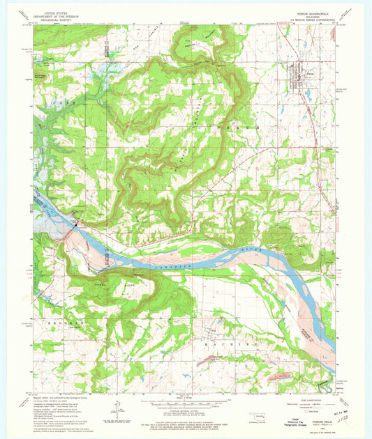 Classic USGS Porum Oklahoma 7.5'x7.5' Topo Map Image