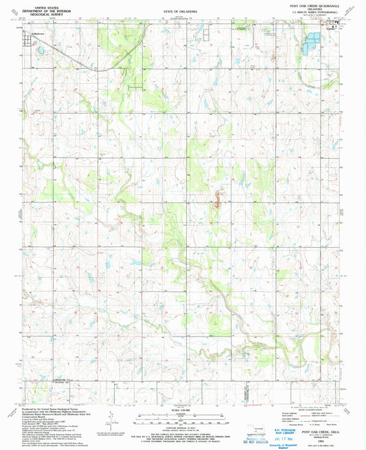Classic USGS Post Oak Creek Oklahoma 7.5'x7.5' Topo Map Image