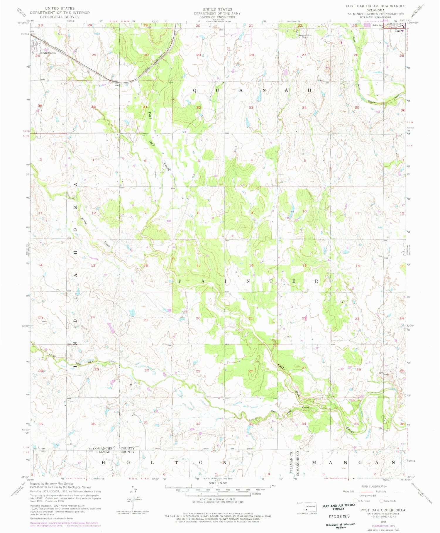 Classic USGS Post Oak Creek Oklahoma 7.5'x7.5' Topo Map Image