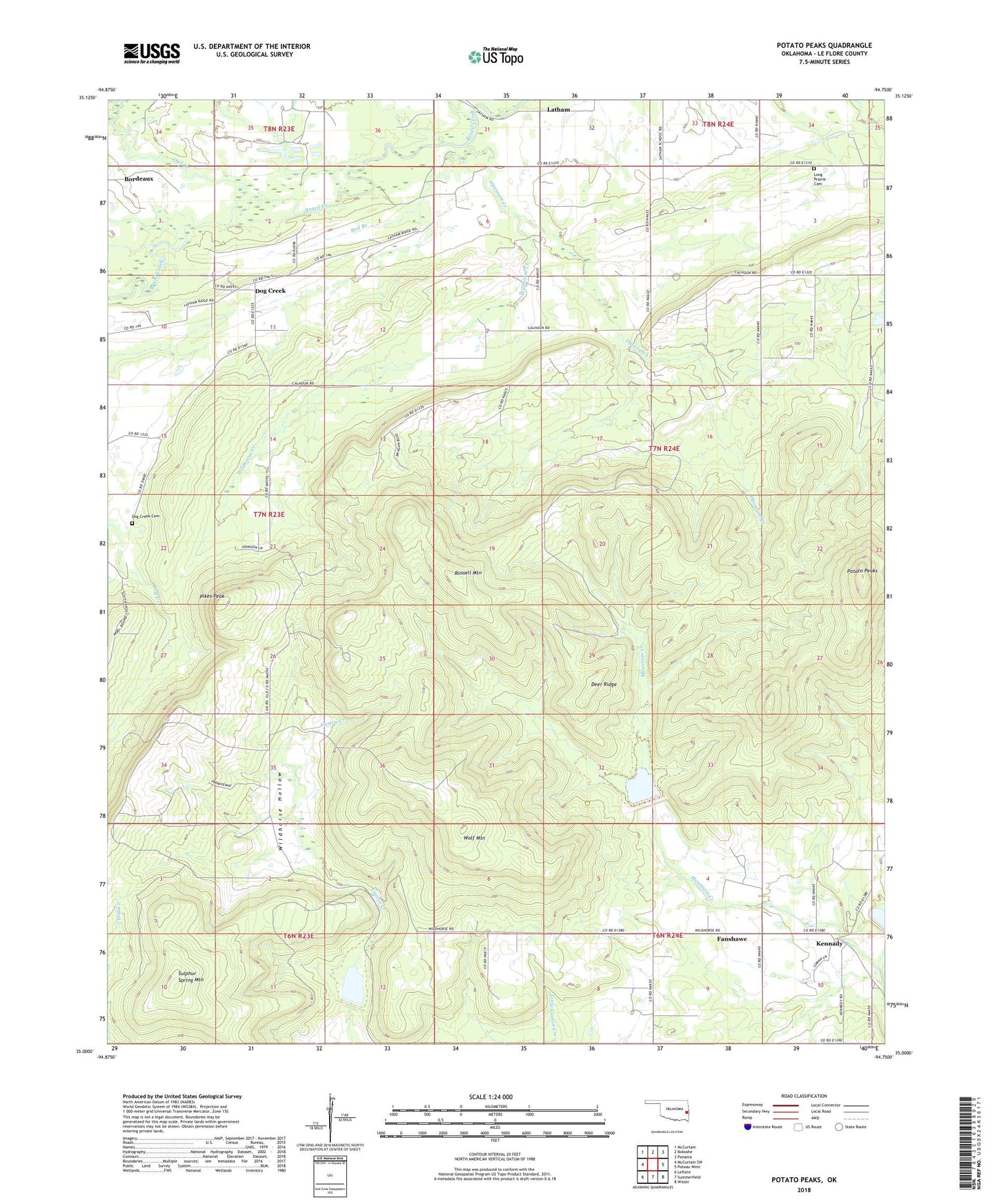 Potato Peaks Oklahoma US Topo Map Image