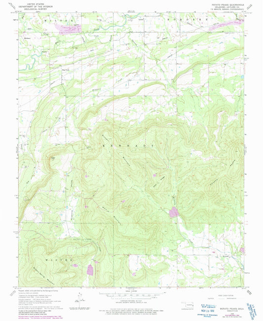 Classic USGS Potato Peaks Oklahoma 7.5'x7.5' Topo Map Image