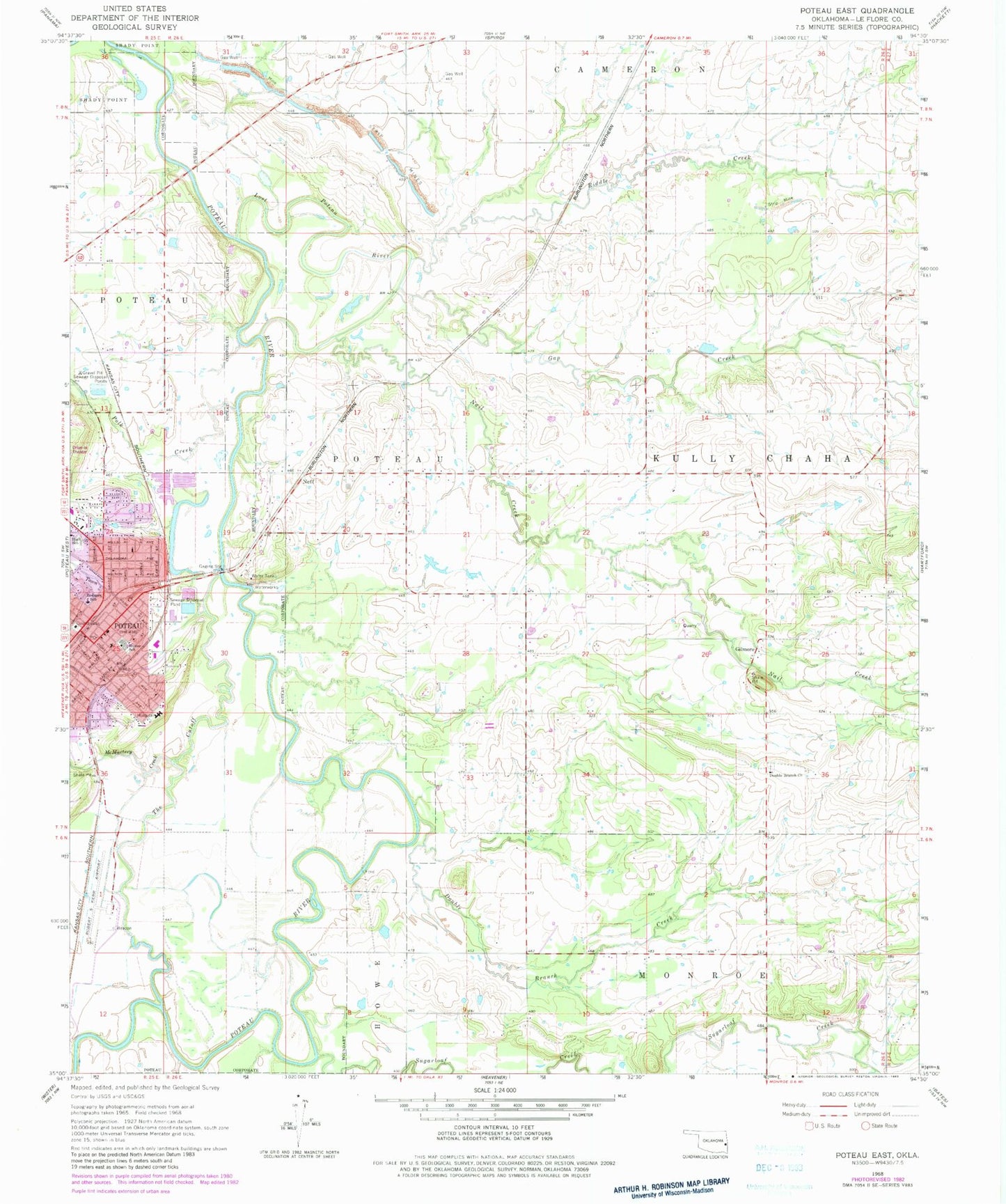 Classic USGS Poteau East Oklahoma 7.5'x7.5' Topo Map Image