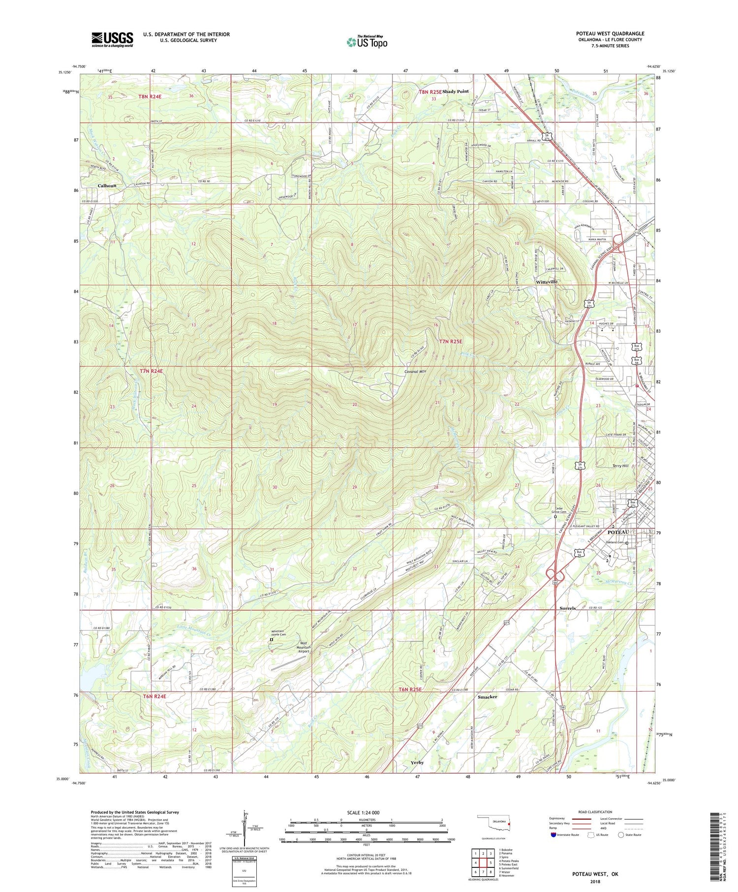 Poteau West Oklahoma US Topo Map Image