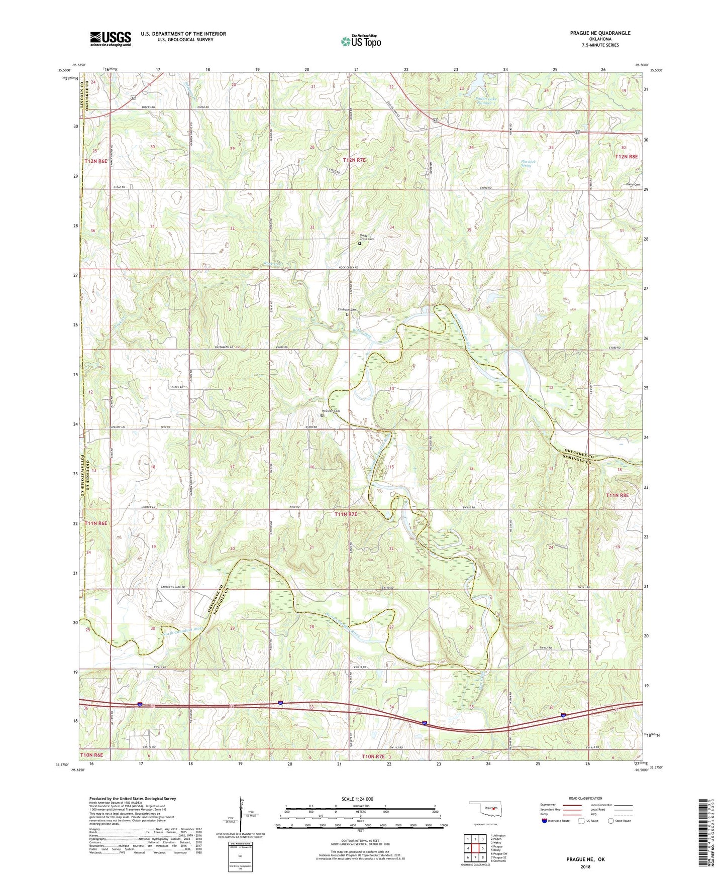 Prague NE Oklahoma US Topo Map Image