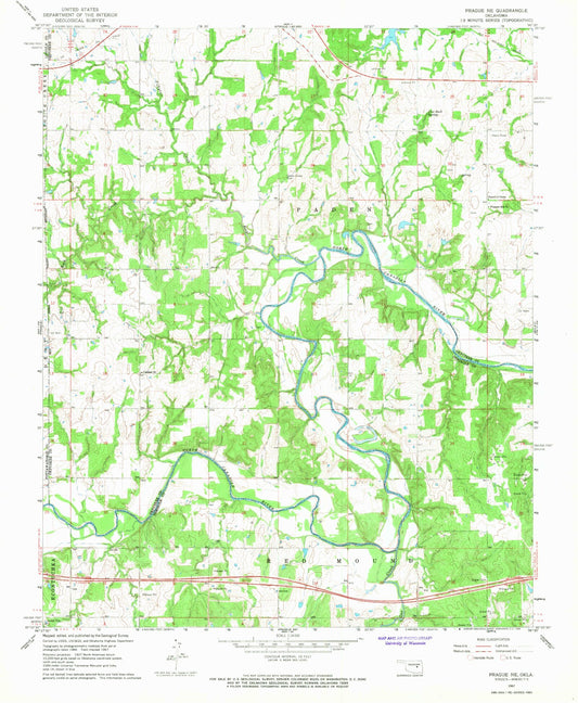Classic USGS Prague NE Oklahoma 7.5'x7.5' Topo Map Image