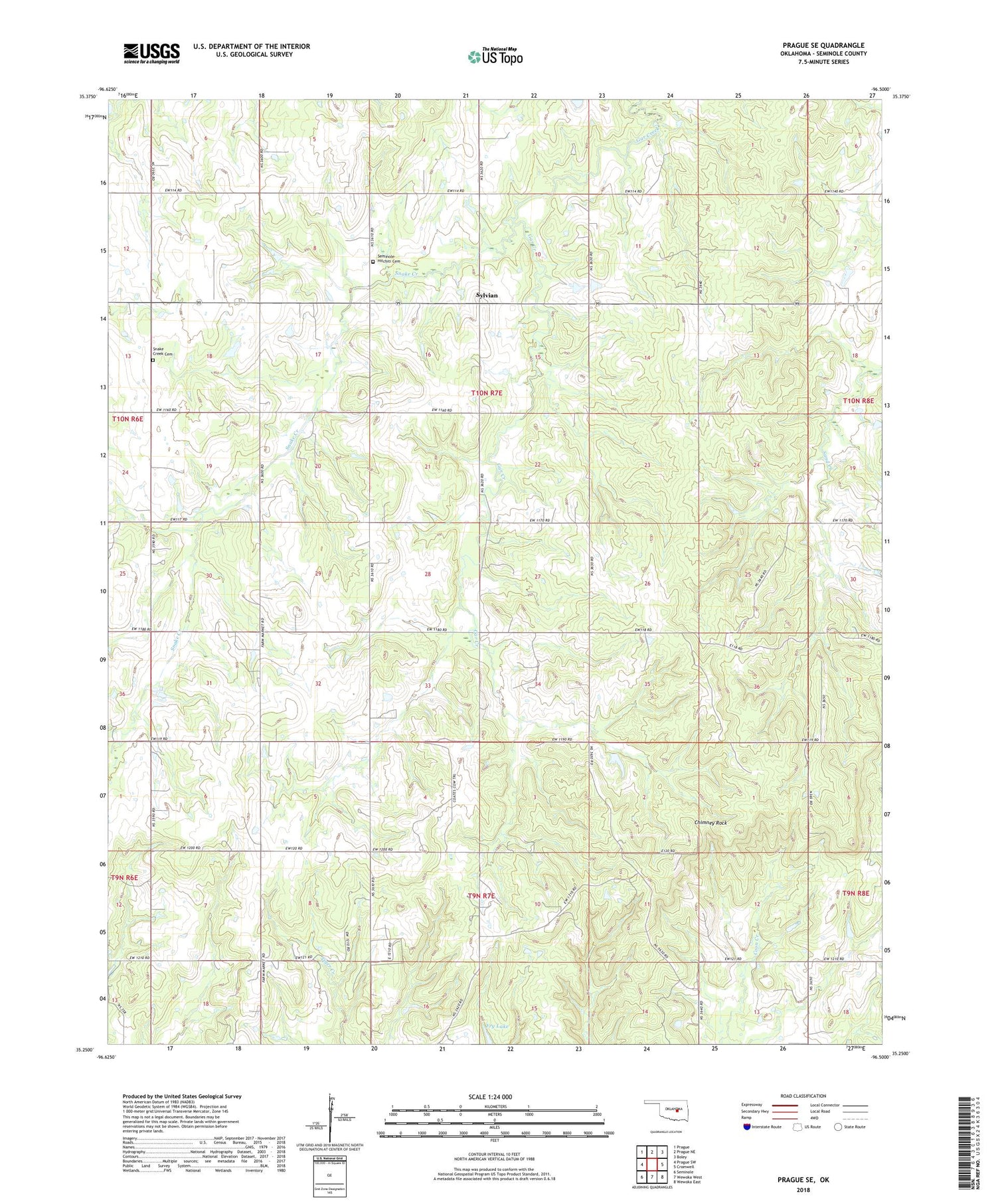 Prague SE Oklahoma US Topo Map Image