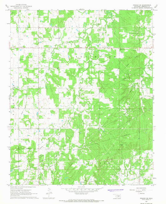 Classic USGS Prague SE Oklahoma 7.5'x7.5' Topo Map Image