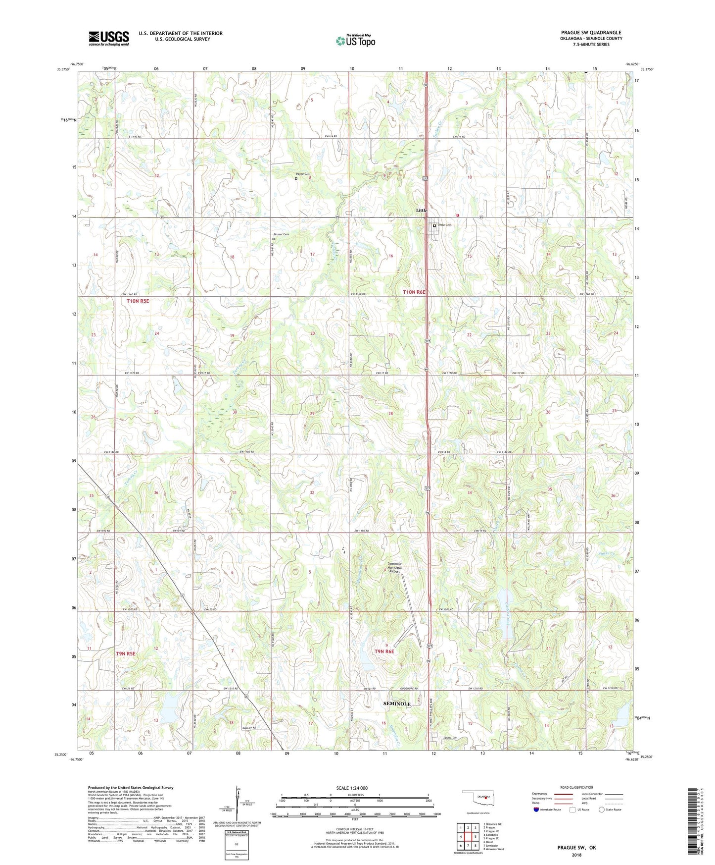 Prague SW Oklahoma US Topo Map Image
