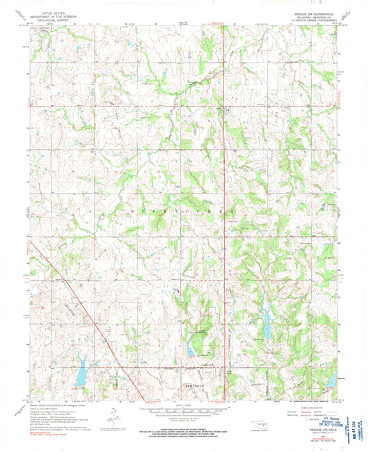 Classic USGS Prague SW Oklahoma 7.5'x7.5' Topo Map Image