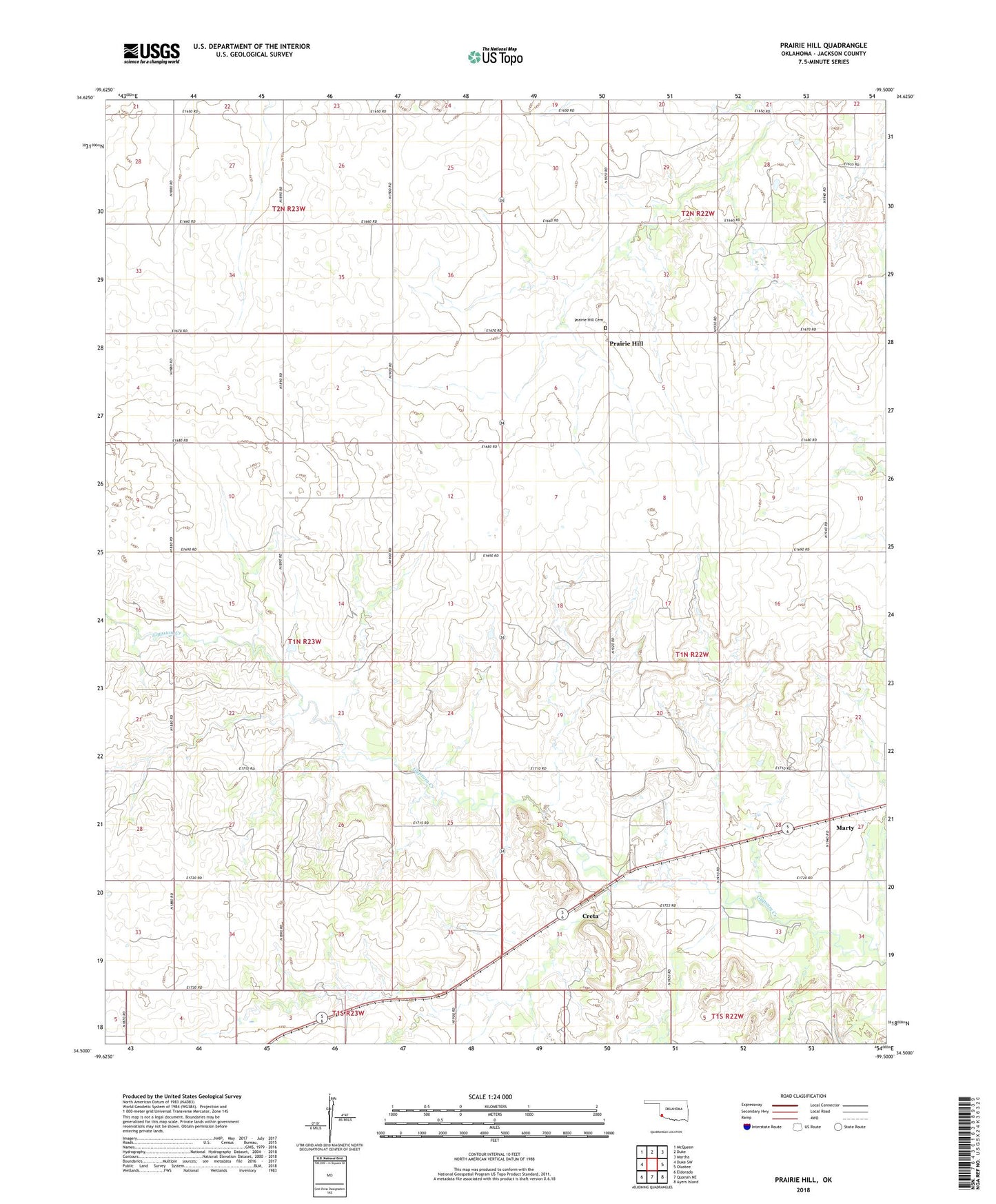 Prairie Hill Oklahoma US Topo Map Image