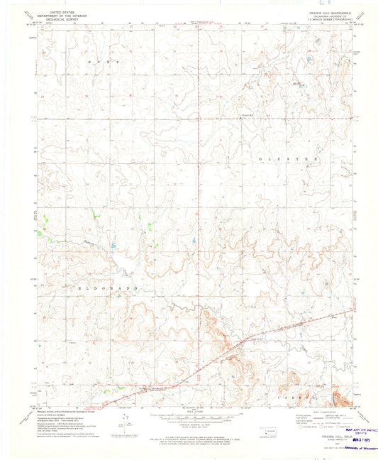 Classic USGS Prairie Hill Oklahoma 7.5'x7.5' Topo Map Image