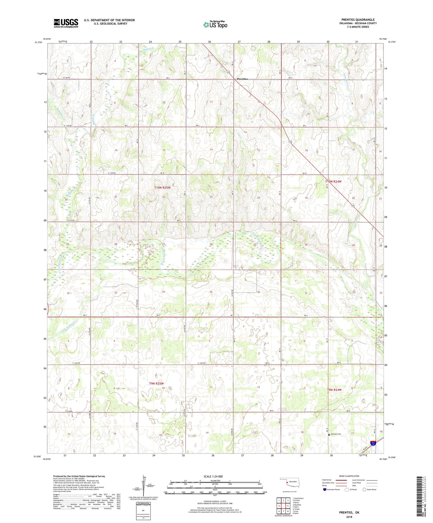 Prentiss Oklahoma US Topo Map Image