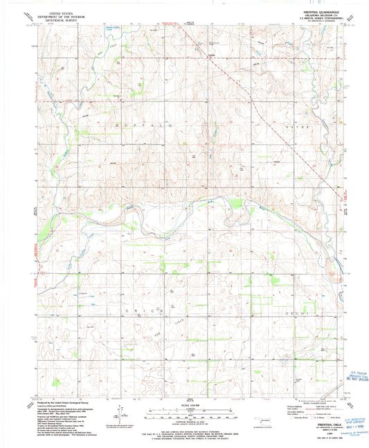 Classic USGS Prentiss Oklahoma 7.5'x7.5' Topo Map Image