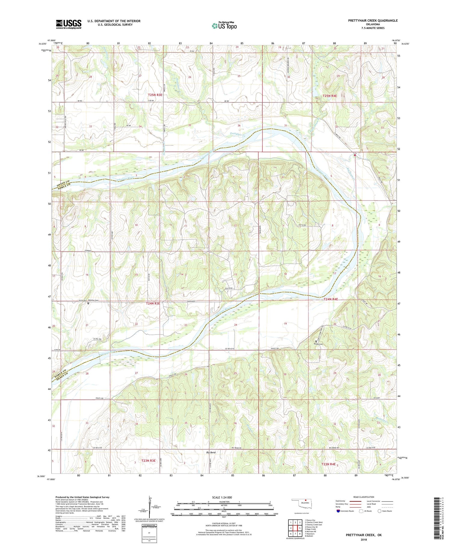 Prettyhair Creek Oklahoma US Topo Map Image