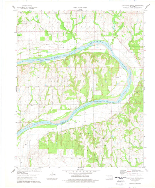 Classic USGS Prettyhair Creek Oklahoma 7.5'x7.5' Topo Map Image