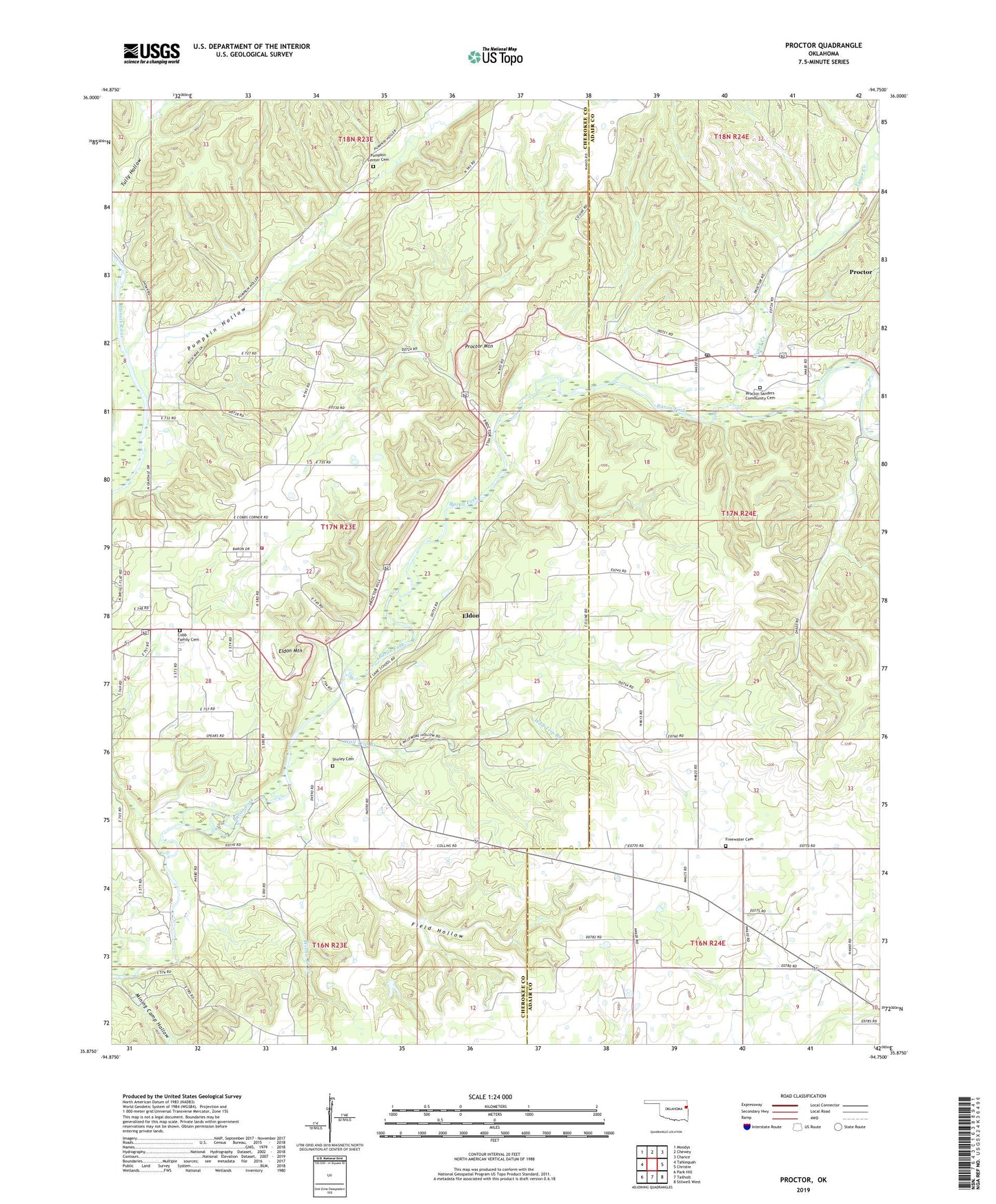 Proctor Oklahoma US Topo Map Image