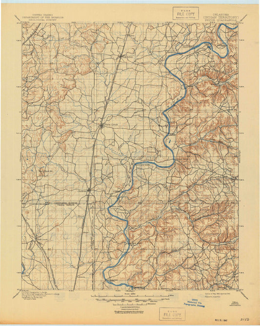 Historic 1901 Pryor Oklahoma 30'x30' Topo Map Image