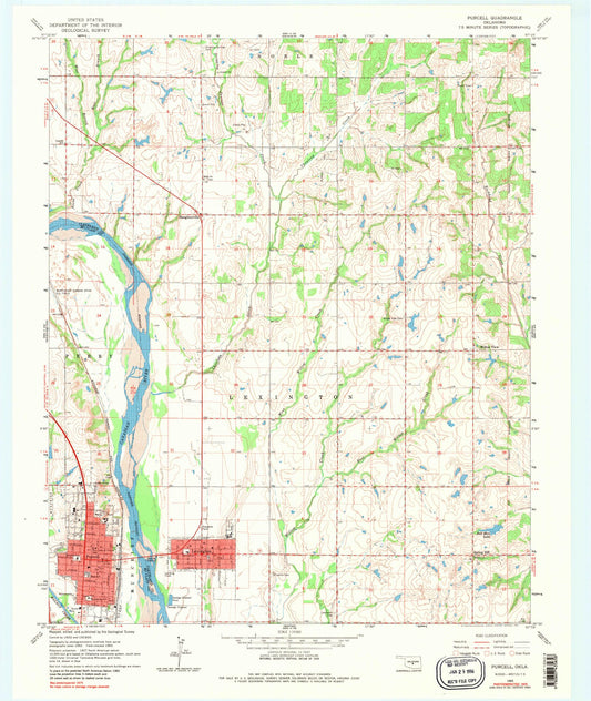 Classic USGS Purcell Oklahoma 7.5'x7.5' Topo Map Image