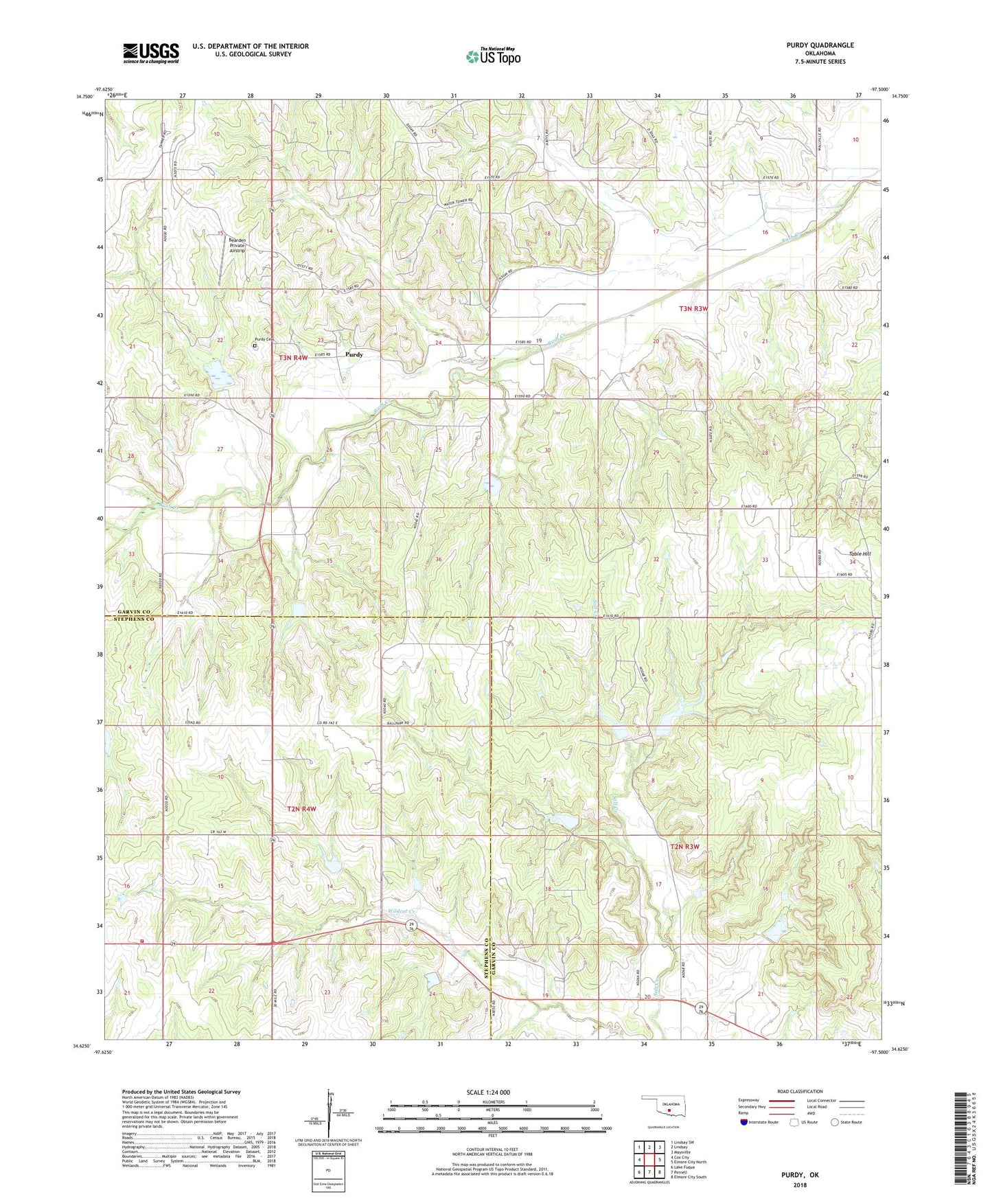 Purdy Oklahoma US Topo Map Image