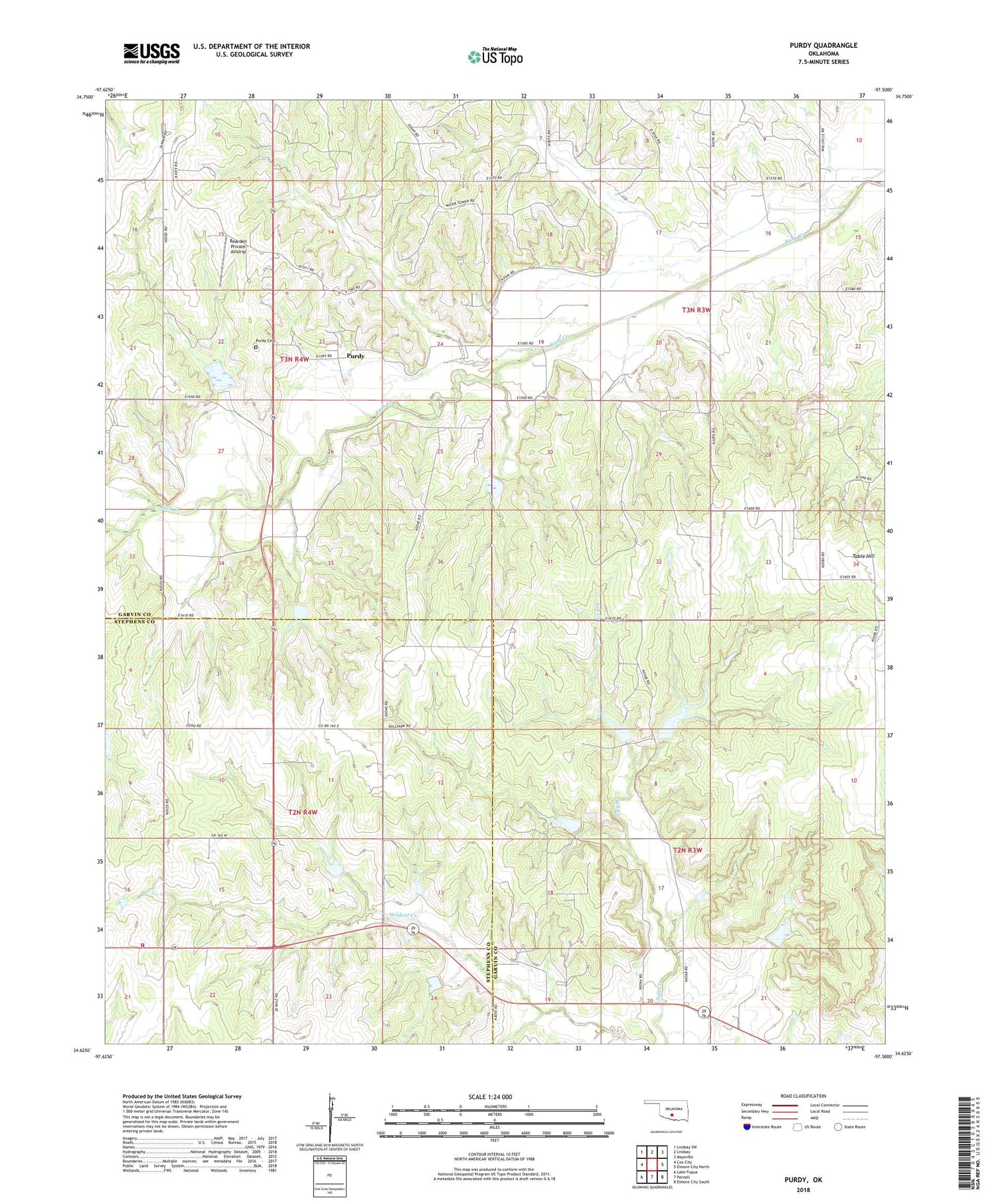 Purdy Oklahoma US Topo Map Image
