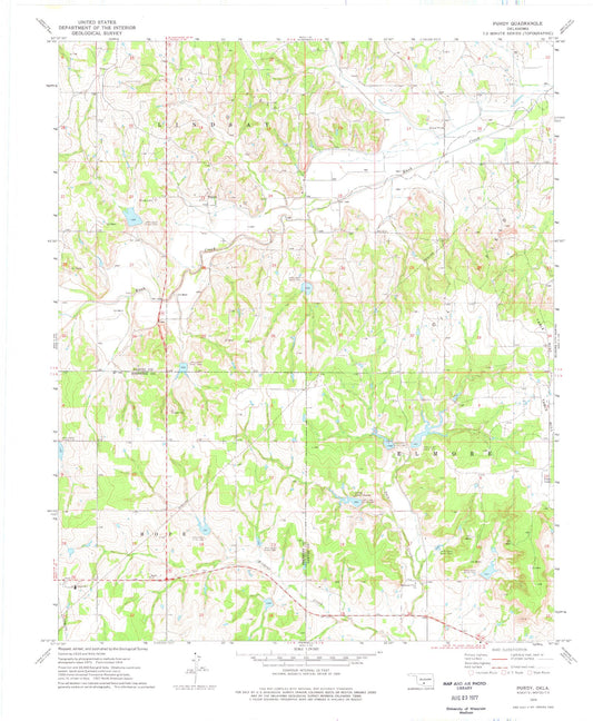 Classic USGS Purdy Oklahoma 7.5'x7.5' Topo Map Image
