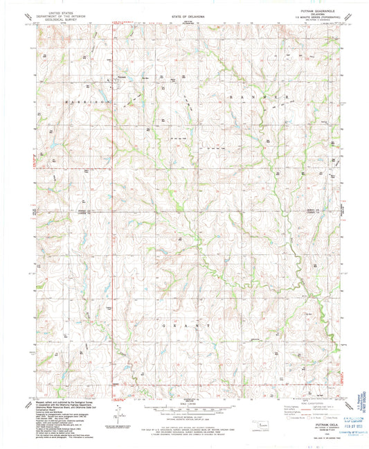Classic USGS Putnam Oklahoma 7.5'x7.5' Topo Map Image