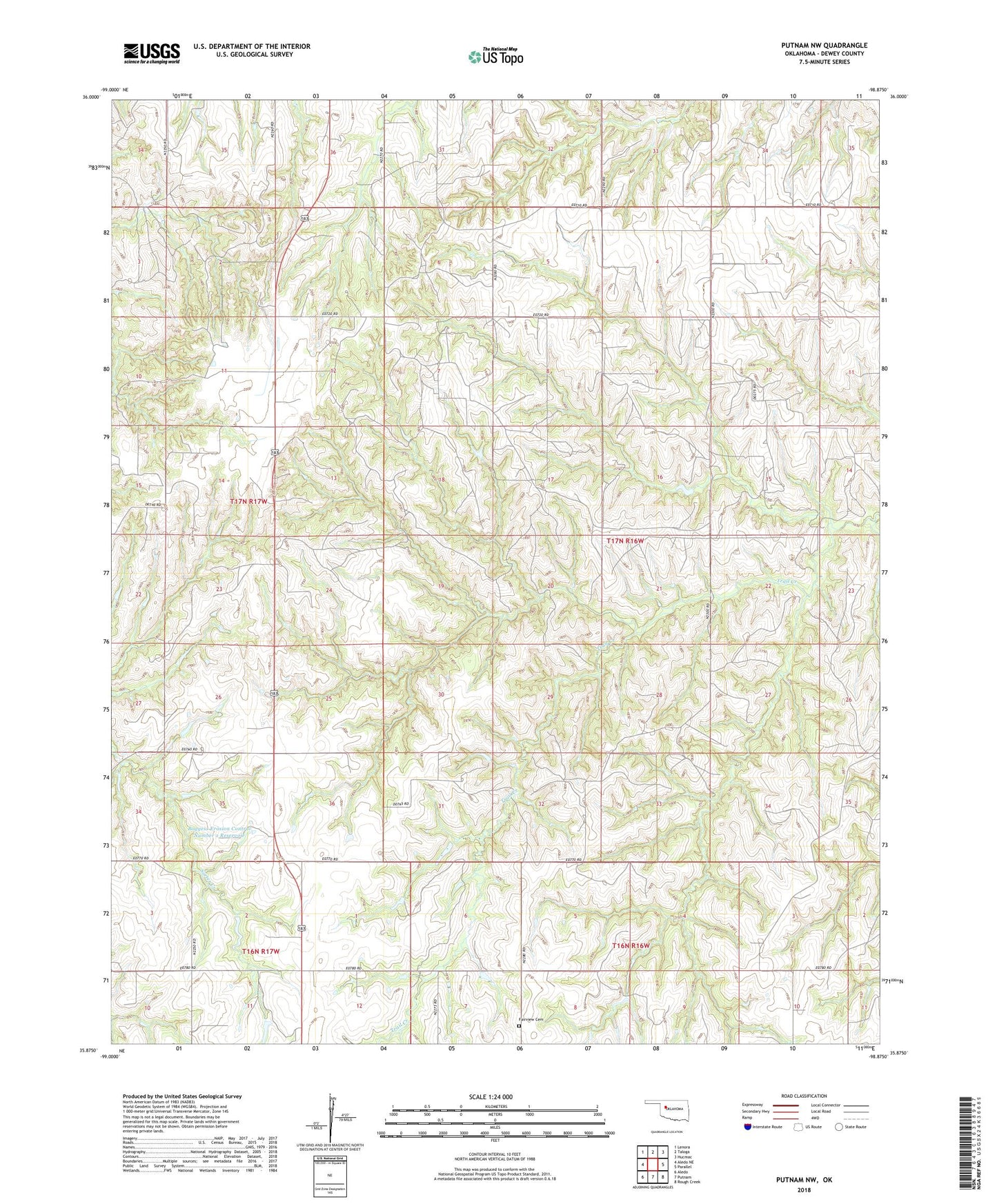 Putnam NW Oklahoma US Topo Map Image