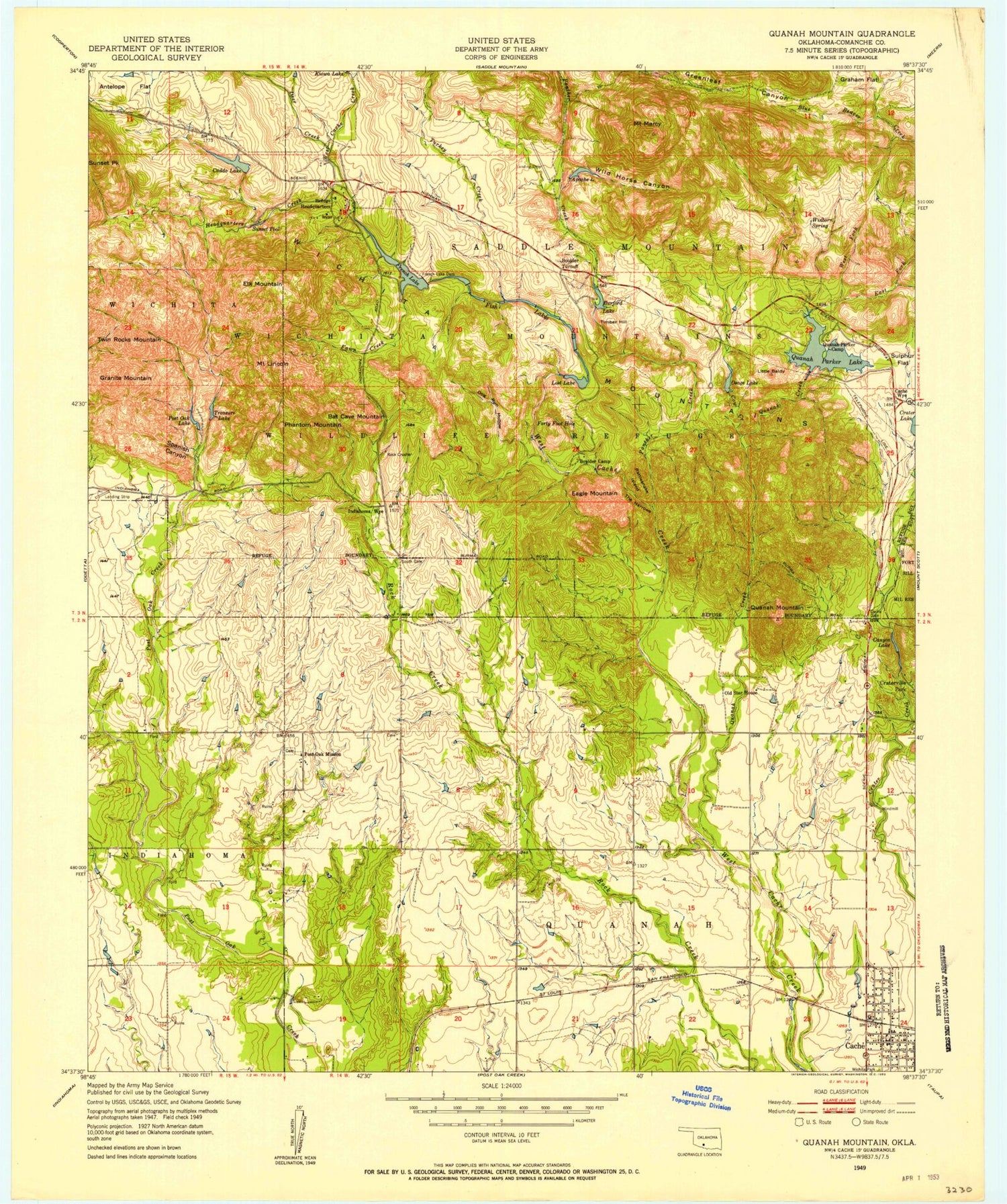USGS Classic Quanah Mountain Oklahoma 7.5'x7.5' Topo Map Image
