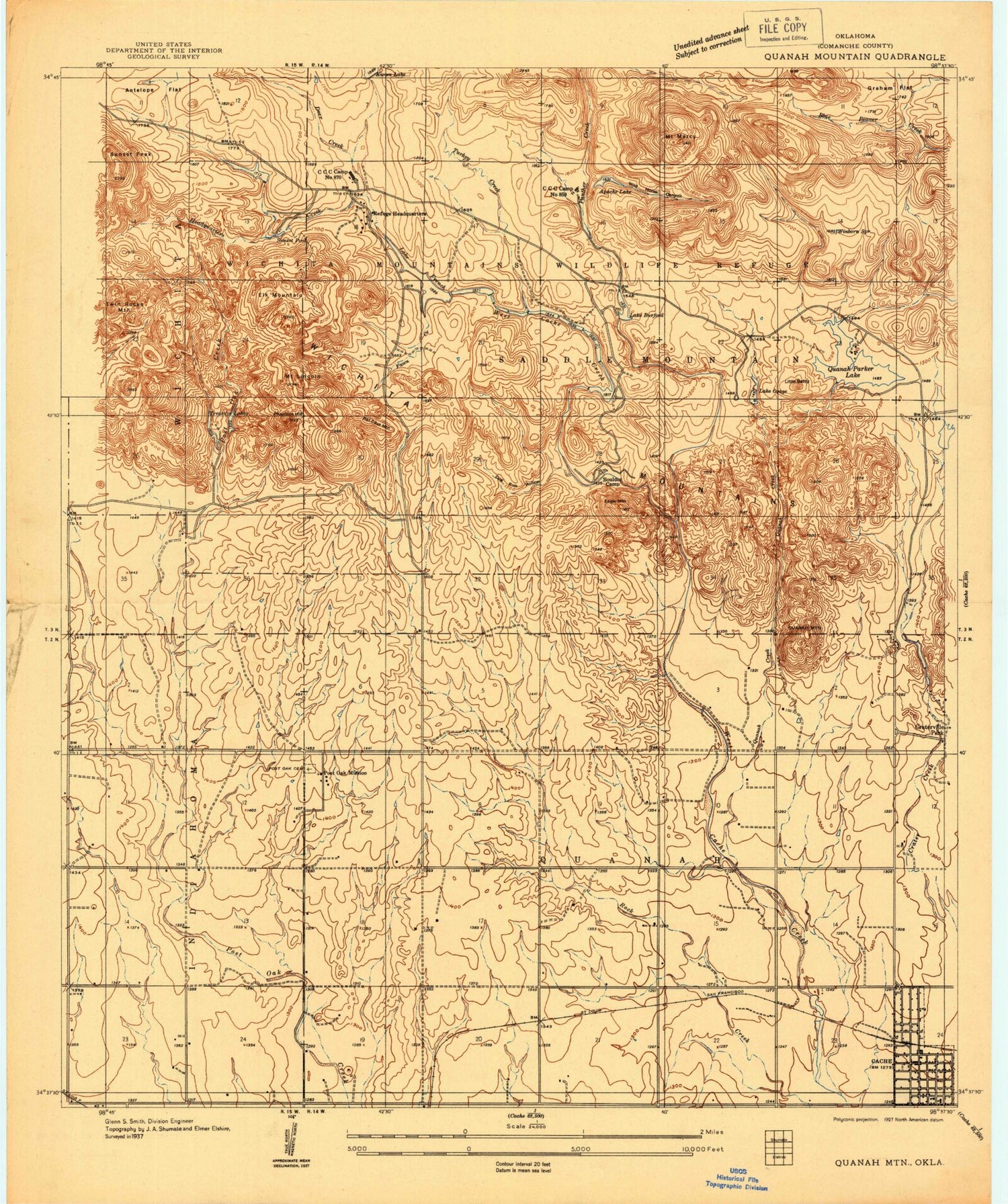 USGS Classic Quanah Mountain Oklahoma 7.5'x7.5' Topo Map Image