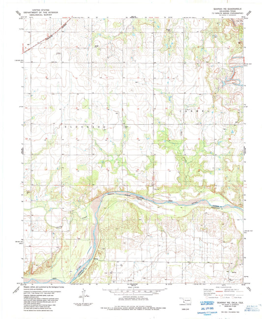 Classic USGS Quanah NE Oklahoma 7.5'x7.5' Topo Map Image