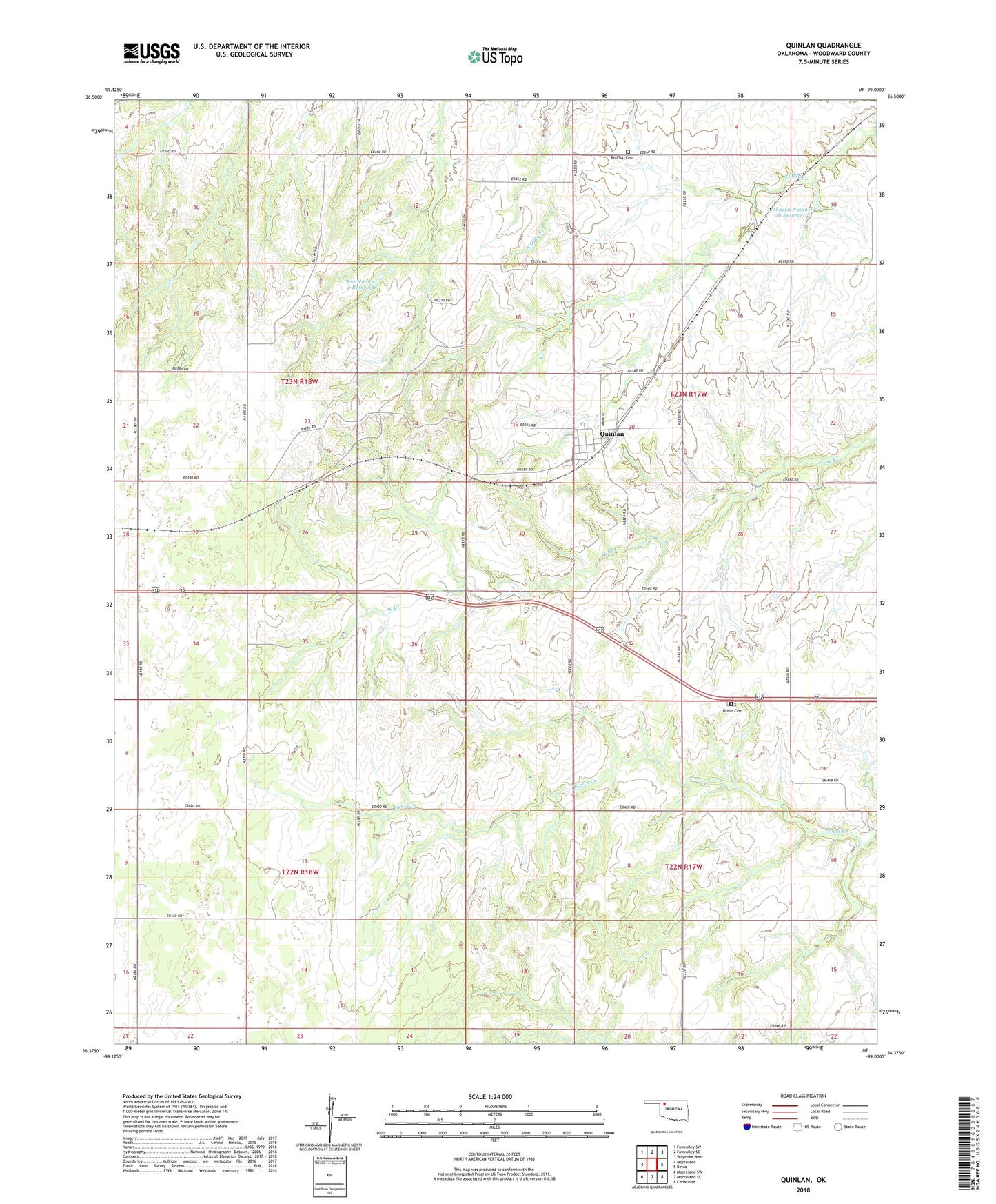 Quinlan Oklahoma US Topo Map Image