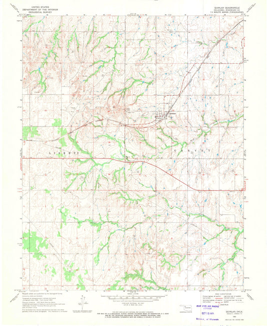 Classic USGS Quinlan Oklahoma 7.5'x7.5' Topo Map Image