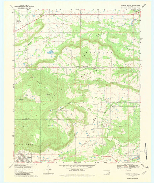Classic USGS Quinton North Oklahoma 7.5'x7.5' Topo Map Image