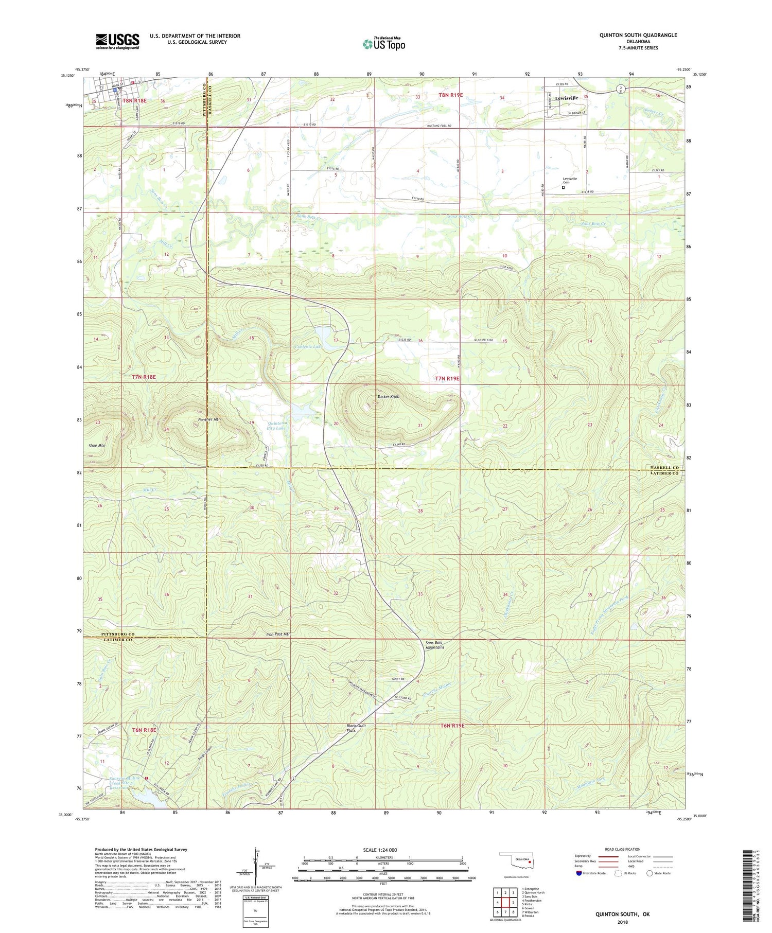 Quinton South Oklahoma US Topo Map Image
