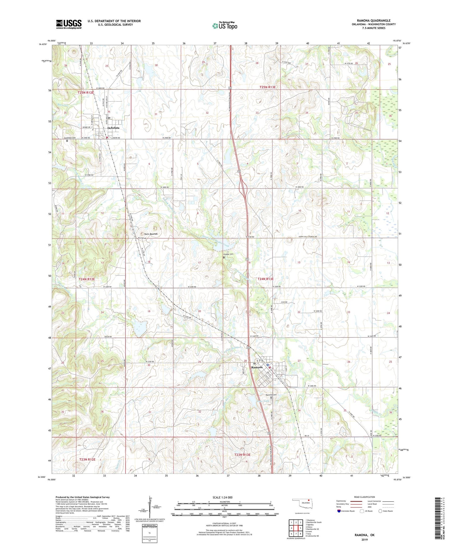 Ramona Oklahoma US Topo Map Image