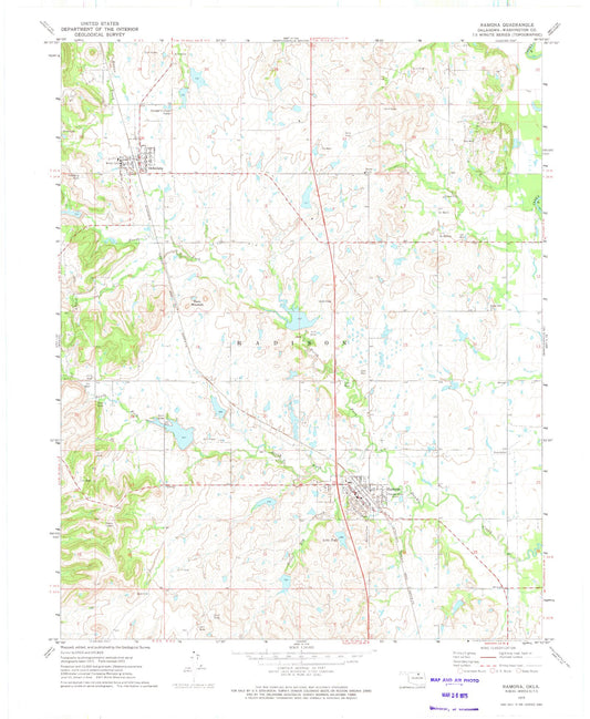 Classic USGS Ramona Oklahoma 7.5'x7.5' Topo Map Image