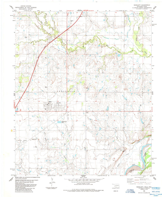 Classic USGS Randlett Oklahoma 7.5'x7.5' Topo Map Image