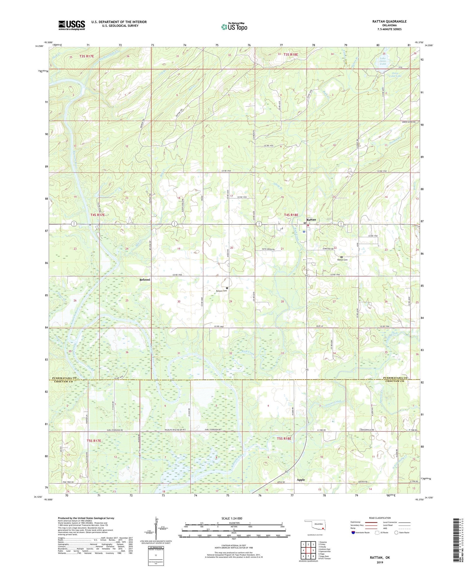 Rattan Oklahoma US Topo Map Image