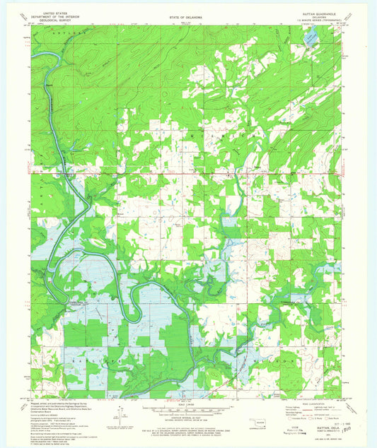 Classic USGS Rattan Oklahoma 7.5'x7.5' Topo Map Image