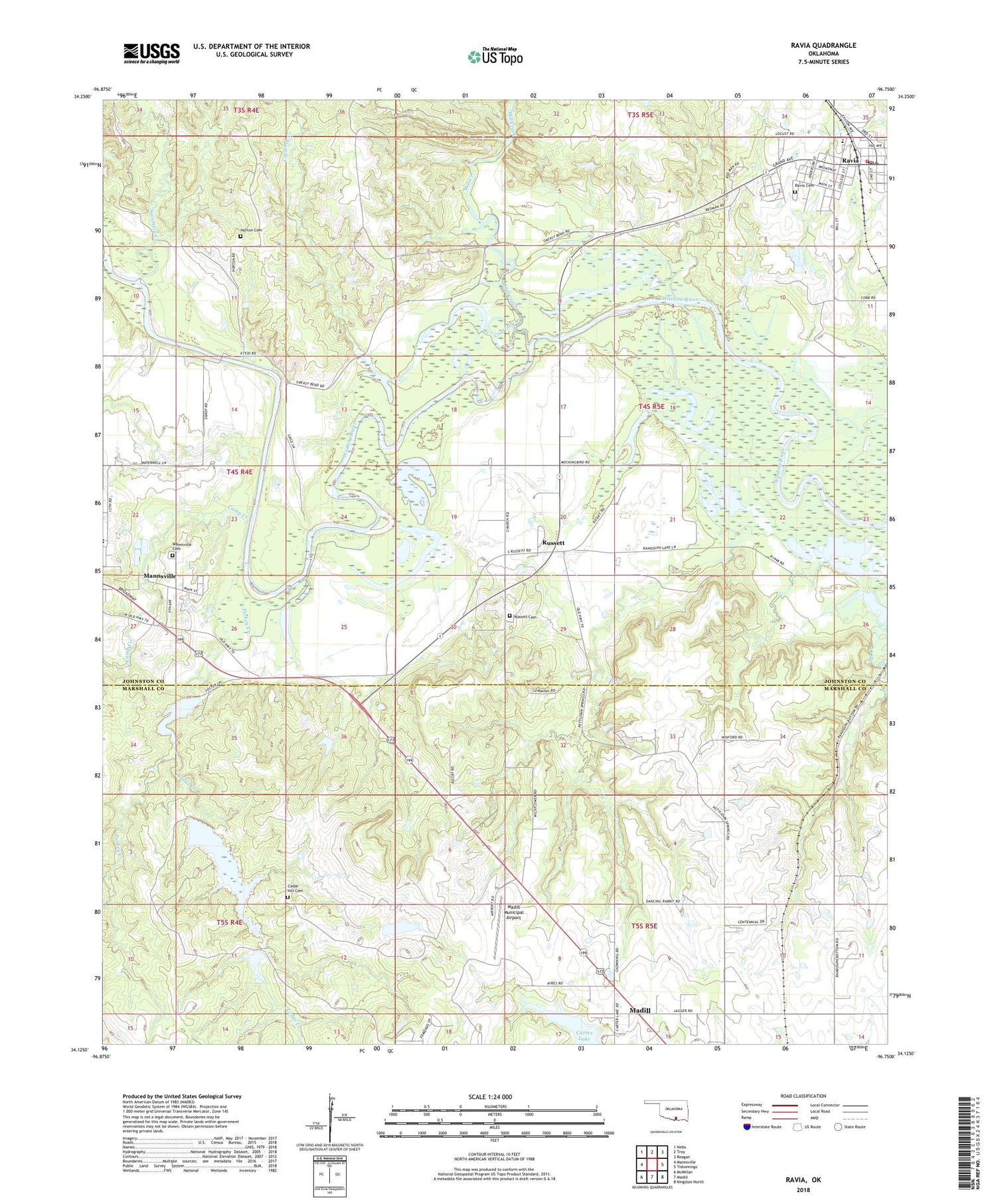 Ravia Oklahoma US Topo Map Image
