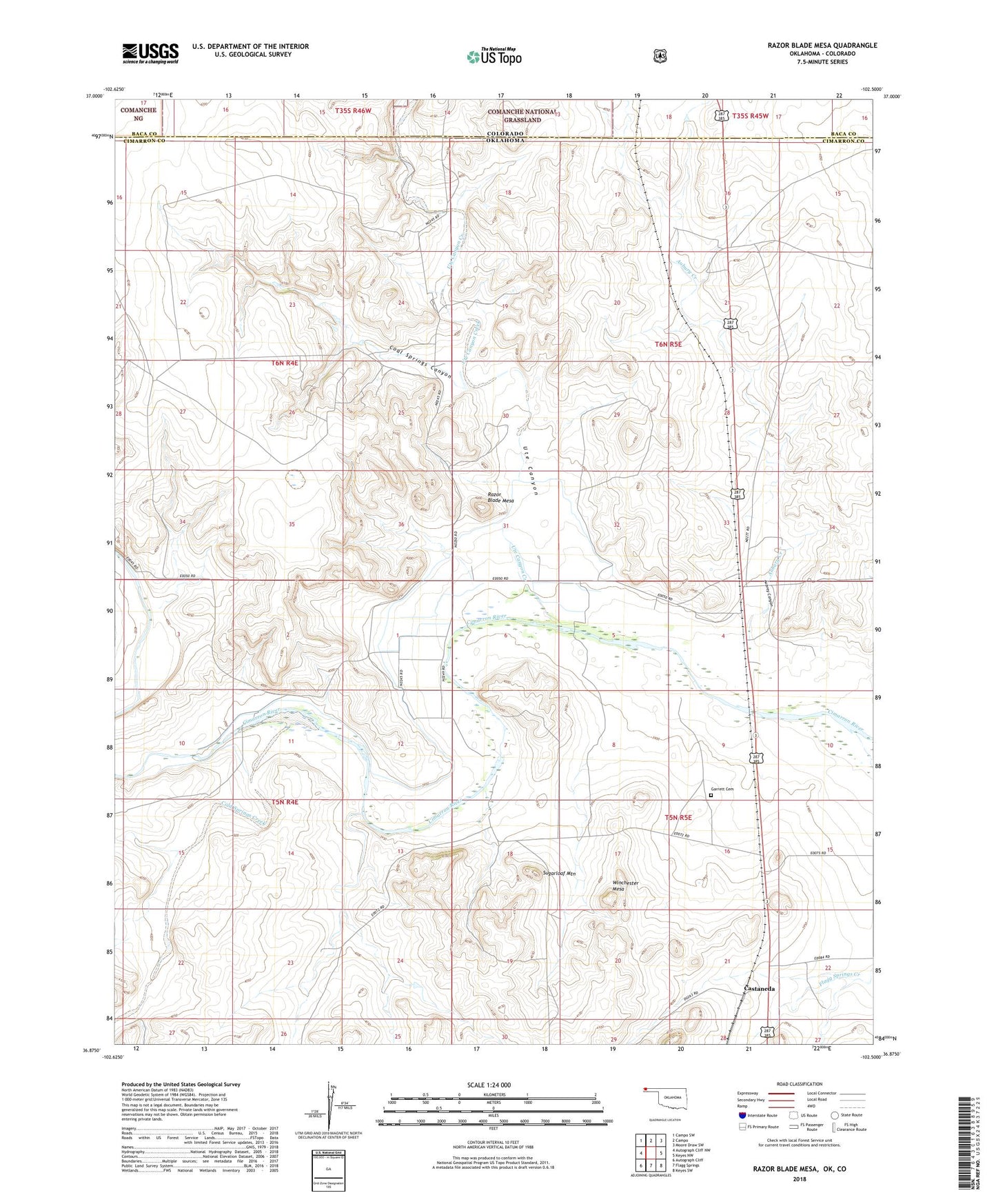 Razor Blade Mesa Oklahoma US Topo Map Image