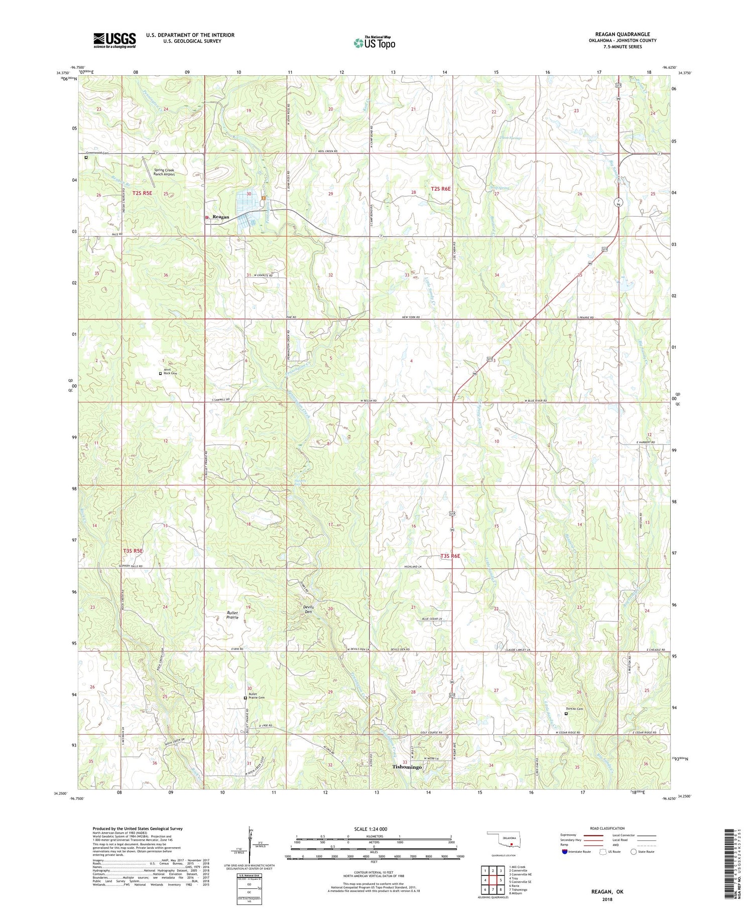 Reagan Oklahoma US Topo Map Image
