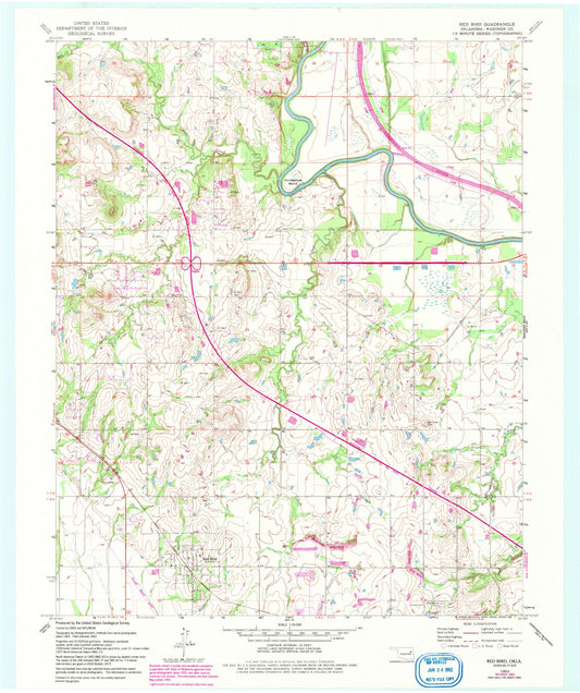 Classic USGS Red Bird Oklahoma 7.5'x7.5' Topo Map Image