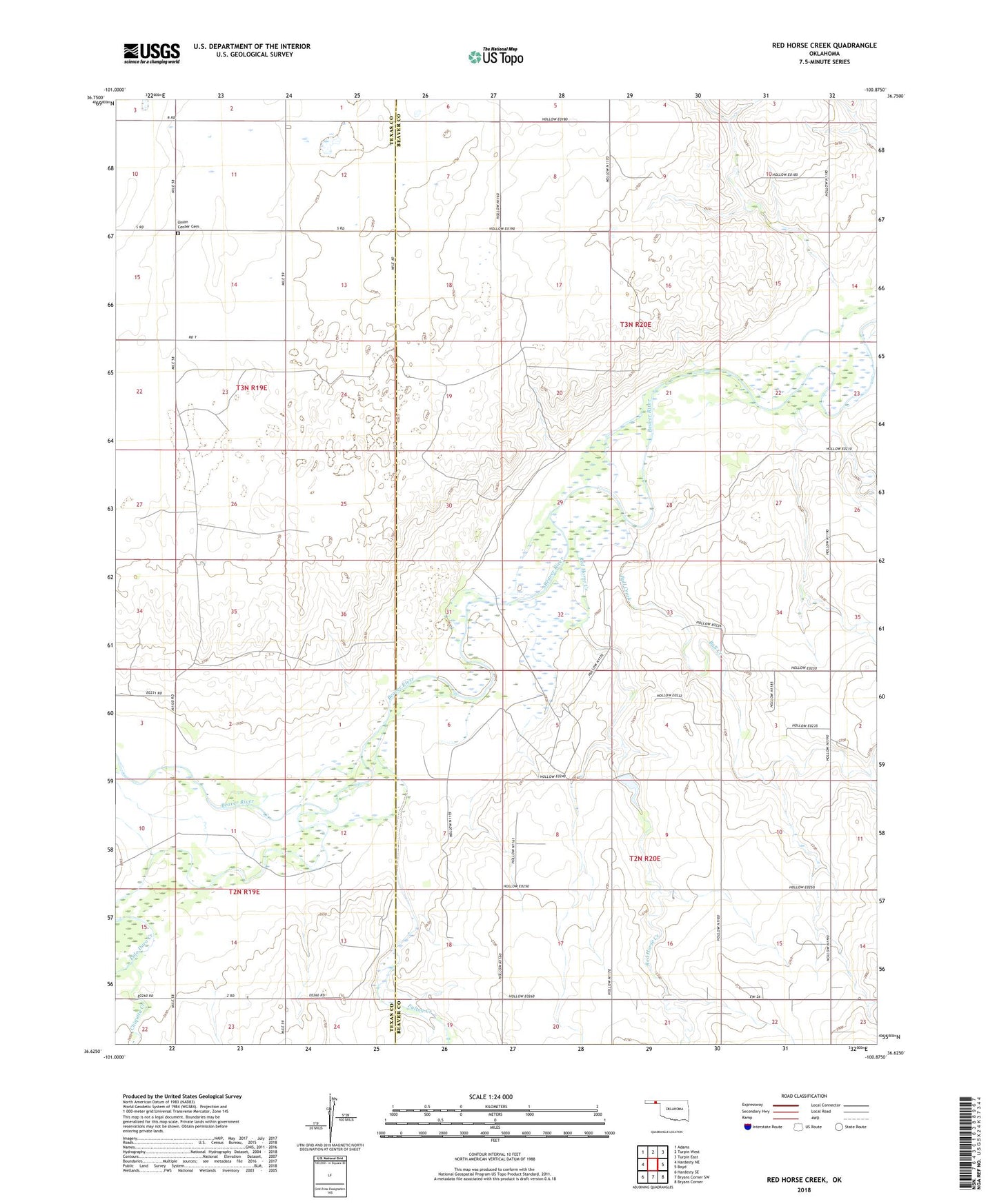 Red Horse Creek Oklahoma US Topo Map Image