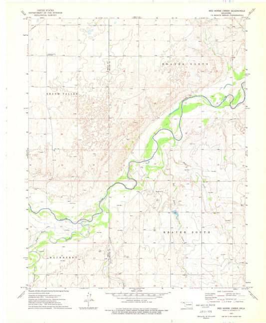 Classic USGS Red Horse Creek Oklahoma 7.5'x7.5' Topo Map Image