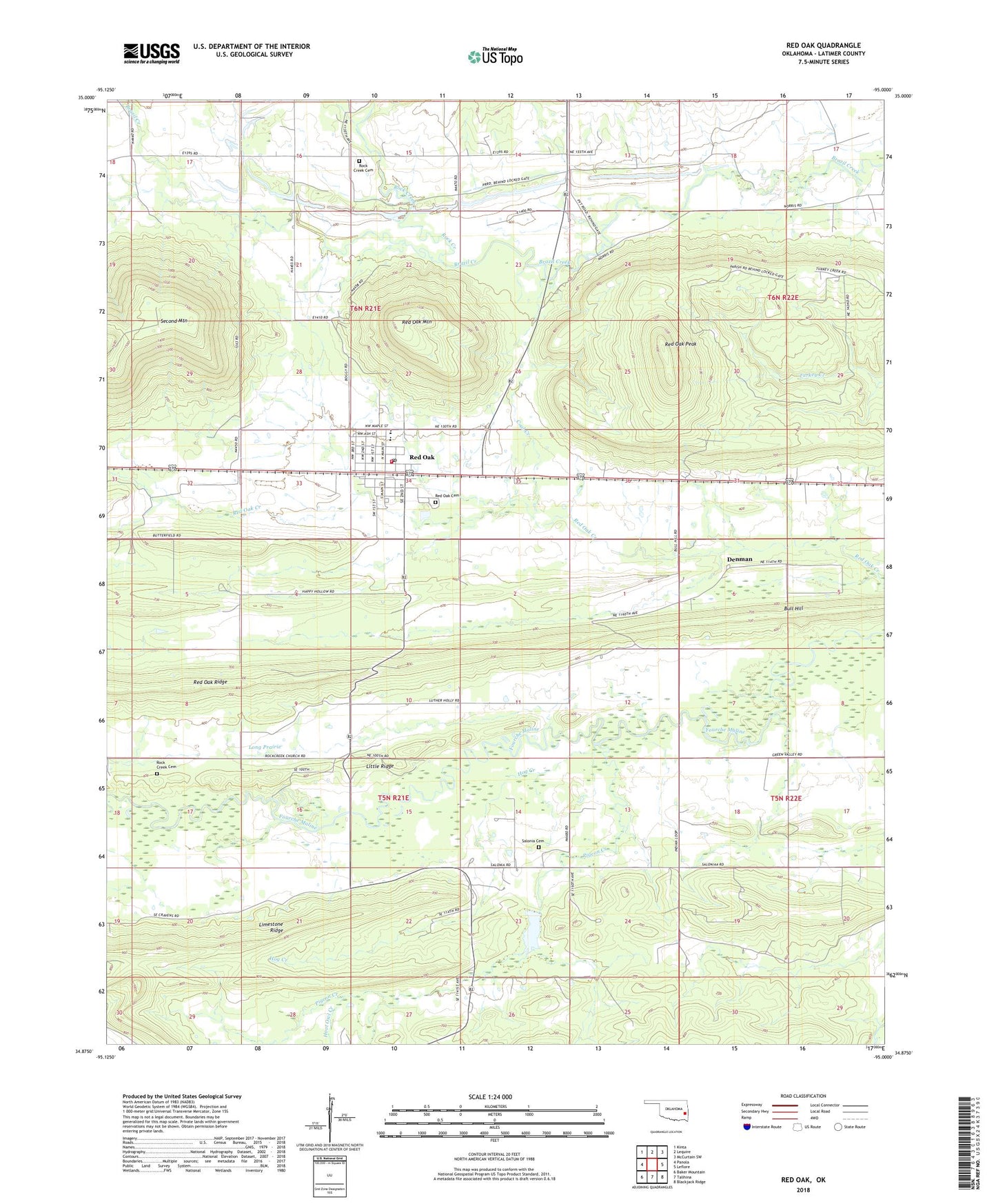 Red Oak Oklahoma US Topo Map Image