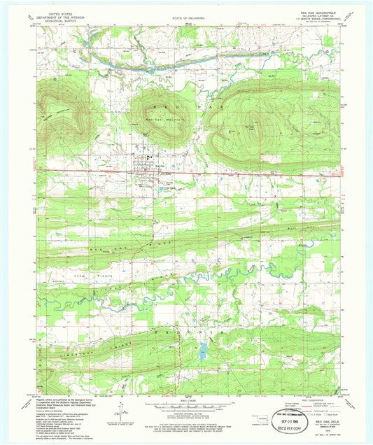 Classic USGS Red Oak Oklahoma 7.5'x7.5' Topo Map Image