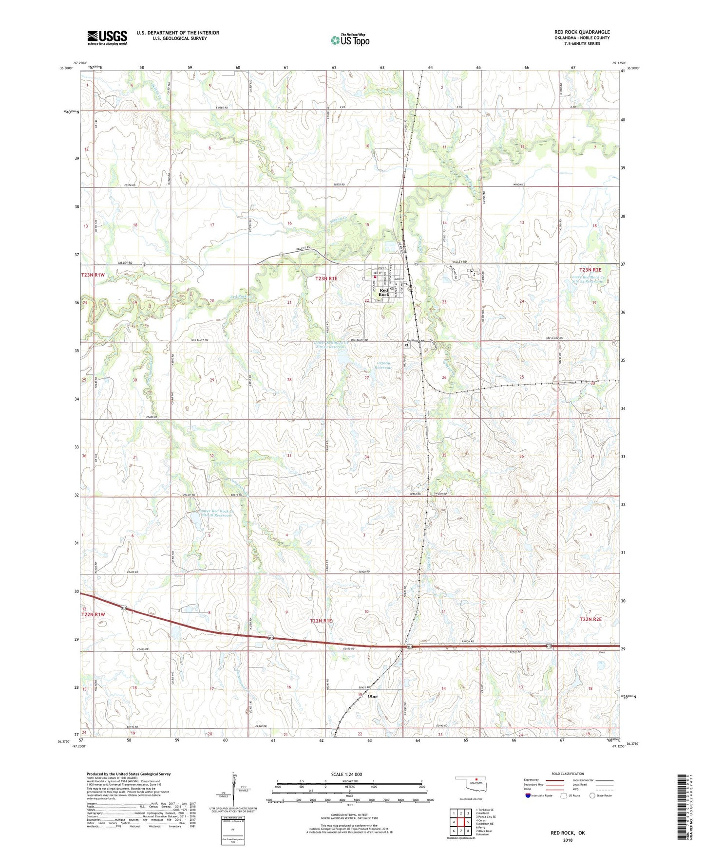 Red Rock Oklahoma US Topo Map Image