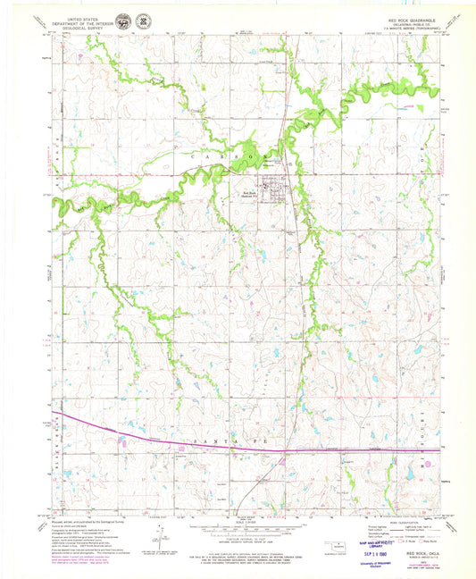 Classic USGS Red Rock Oklahoma 7.5'x7.5' Topo Map Image
