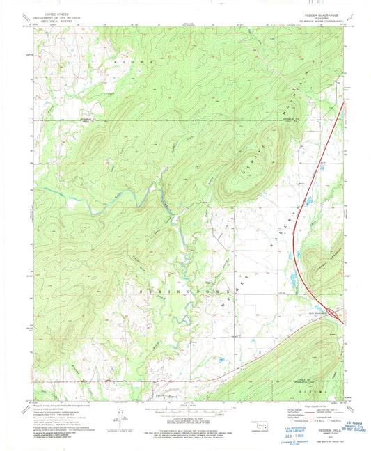 Classic USGS Redden Oklahoma 7.5'x7.5' Topo Map Image